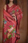 Shubh Lakshmi ~ Handloom Pure Silk Ikkat Patola Saree in Dark Red (Silk Mark Certified) - verymuchindian.com