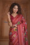 Shubh Lakshmi ~ Handloom Pure Silk Ikkat Patola Saree in Dark Red (Silk Mark Certified) - verymuchindian.com