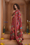 Shubh Lakshmi ~ Handloom Pure Silk Ikkat Patola Saree in Dark Red (Silk Mark Certified) - verymuchindian.com