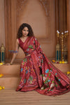 Shubh Lakshmi ~ Handloom Pure Silk Ikkat Patola Saree in Dark Red (Silk Mark Certified) - verymuchindian.com