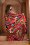 Shubh Lakshmi ~ Handloom Pure Silk Ikkat Patola Saree in Dark Red (Silk Mark Certified) - verymuchindian.com