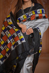Shubh Lakshmi ~ Handloom Pure Silk Ikkat Patola Saree in Grey and Black (Silk Mark Certified) - verymuchindian.com