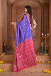 Shubh Lakshmi ~ Handloom Pure Silk Ikkat Patola Saree in Marine Blue and Pink (Silk Mark Certified) - verymuchindian.com