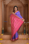 Shubh Lakshmi ~ Handloom Pure Silk Ikkat Patola Saree in Marine Blue and Pink (Silk Mark Certified) - verymuchindian.com