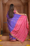 Shubh Lakshmi ~ Handloom Pure Silk Ikkat Patola Saree in Marine Blue and Pink (Silk Mark Certified) - verymuchindian.com