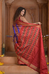 Shubh Lakshmi ~ Handloom Pure Silk Ikkat Patola Saree in Ocean Blue and Roughe Red (Silk Mark Certified) - verymuchindian.com