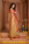 Shubh Lakshmi ~ Handloom Pure Silk Ikkat Patola Saree in Off White and Red (Silk Mark Certified) - verymuchindian.com