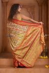 Shubh Lakshmi ~ Handloom Pure Silk Ikkat Patola Saree in Off White and Red (Silk Mark Certified) - verymuchindian.com