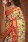Shubh Lakshmi ~ Handloom Pure Silk Ikkat Patola Saree in Off White and Red (Silk Mark Certified) - verymuchindian.com