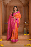 Shubh Lakshmi ~ Handloom Pure Silk Ikkat Patola Saree in Orange and Pink (Silk Mark Certified) - verymuchindian.com