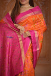 Shubh Lakshmi ~ Handloom Pure Silk Ikkat Patola Saree in Orange and Pink (Silk Mark Certified) - verymuchindian.com