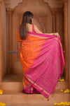 Shubh Lakshmi ~ Handloom Pure Silk Ikkat Patola Saree in Orange and Pink (Silk Mark Certified) - verymuchindian.com