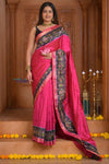 Shubh Lakshmi ~ Handloom Pure Silk Ikkat Patola Saree in Pink and Blue (Silk Mark Certified) - verymuchindian.com