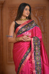 Shubh Lakshmi ~ Handloom Pure Silk Ikkat Patola Saree in Pink and Blue (Silk Mark Certified) - verymuchindian.com