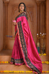 Shubh Lakshmi ~ Handloom Pure Silk Ikkat Patola Saree in Pink and Blue (Silk Mark Certified) - verymuchindian.com
