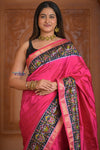 Shubh Lakshmi ~ Handloom Pure Silk Ikkat Patola Saree in Pink and Blue (Silk Mark Certified) - verymuchindian.com