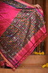 Shubh Lakshmi ~ Handloom Pure Silk Ikkat Patola Saree in Pink and Blue (Silk Mark Certified) - verymuchindian.com
