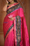 Shubh Lakshmi ~ Handloom Pure Silk Ikkat Patola Saree in Pink and Blue (Silk Mark Certified) - verymuchindian.com