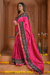 Shubh Lakshmi ~ Handloom Pure Silk Ikkat Patola Saree in Pink and Blue (Silk Mark Certified) - verymuchindian.com
