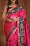 Shubh Lakshmi ~ Handloom Pure Silk Ikkat Patola Saree in Pink and Blue (Silk Mark Certified) - verymuchindian.com