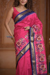 Shubh Lakshmi ~ Handloom Pure Silk Ikkat Patola Saree in Pink and Dark Blue (Silk Mark Certified) - verymuchindian.com
