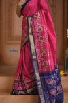 Shubh Lakshmi ~ Handloom Pure Silk Ikkat Patola Saree in Pink and Dark Blue (Silk Mark Certified) - verymuchindian.com