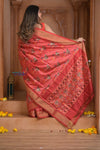 Shubh Lakshmi ~ Handloom Pure Silk Ikkat Patola Saree in Roughe Red (Silk Mark Certified) - verymuchindian.com