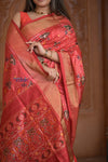 Shubh Lakshmi ~ Handloom Pure Silk Ikkat Patola Saree in Roughe Red (Silk Mark Certified) - verymuchindian.com