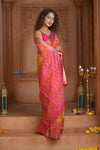 Shubh Lakshmi ~ Handloom Pure Silk Ikkat Patola Saree in Turmeric Yellow and Red (Silk Mark Certified) - verymuchindian.com
