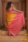 Shubh Lakshmi ~ Handloom Pure Silk Ikkat Patola Saree in Turmeric Yellow and Red (Silk Mark Certified) - verymuchindian.com