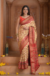 Shubh Lakshmi ~ Handloom Pure Silk Ikkat Patola Saree in Yellow and Red (Silk Mark Certified) - verymuchindian.com