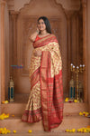 Shubh Lakshmi ~ Handloom Pure Silk Ikkat Patola Saree in Yellow and Red (Silk Mark Certified) - verymuchindian.com