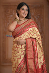 Shubh Lakshmi ~ Handloom Pure Silk Ikkat Patola Saree in Yellow and Red (Silk Mark Certified) - verymuchindian.com