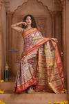 Shubh Lakshmi ~ Handloom Pure Silk Ikkat Tissue Patola Saree in Purple and Red (Silk Mark Certified) - verymuchindian.com