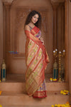 Shubh Lakshmi ~ Handloom Pure Silk Ikkat Tissue Patola Saree in Purple and Red (Silk Mark Certified) - verymuchindian.com