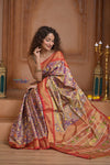 Shubh Lakshmi ~ Handloom Pure Silk Ikkat Tissue Patola Saree in Purple and Red (Silk Mark Certified) - verymuchindian.com
