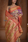 Shubh Lakshmi ~ Handloom Pure Silk Ikkat Tissue Patola Saree in Purple and Red (Silk Mark Certified) - verymuchindian.com