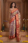 Shubh Lakshmi ~ Handloom Pure Silk Ikkat Tissue Patola Saree in Purple and Red (Silk Mark Certified) - verymuchindian.com