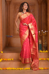 Shubh Lakshmi ~ Handloom Pure Silk Kanjivaram Saree in Crimson Red Gold (Silk Mark Certified) - verymuchindian.com