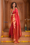Shubh Lakshmi ~ Handloom Pure Silk Kanjivaram Saree in Crimson Red Gold (Silk Mark Certified) - verymuchindian.com