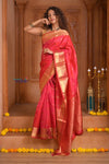 Shubh Lakshmi ~ Handloom Pure Silk Kanjivaram Saree in Crimson Red Gold (Silk Mark Certified) - verymuchindian.com