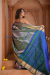 Shubh Lakshmi ~ Handloom Pure Silk Kanjivaram Saree in Dual Tone Azure Blue (Silk Mark Certified) - verymuchindian.com