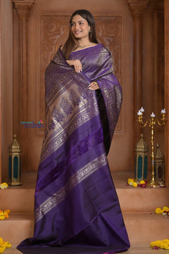 Shubh Lakshmi ~ Handloom Pure Silk Kanjivaram Saree with Brocade in Purple (Silk Mark Certified) - verymuchindian.com