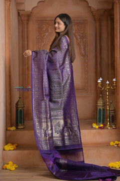 Shubh Lakshmi ~ Handloom Pure Silk Kanjivaram Saree with Brocade in Purple (Silk Mark Certified) - verymuchindian.com