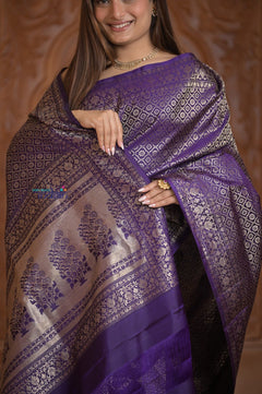 Shubh Lakshmi ~ Handloom Pure Silk Kanjivaram Saree with Brocade in Purple (Silk Mark Certified) - verymuchindian.com