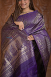 Shubh Lakshmi ~ Handloom Pure Silk Kanjivaram Saree with Brocade in Purple (Silk Mark Certified) - verymuchindian.com