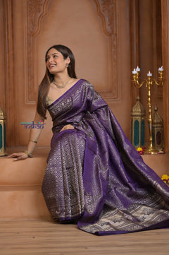 Shubh Lakshmi ~ Handloom Pure Silk Kanjivaram Saree with Brocade in Purple (Silk Mark Certified) - verymuchindian.com
