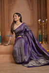 Shubh Lakshmi ~ Handloom Pure Silk Kanjivaram Saree with Brocade in Purple (Silk Mark Certified) - verymuchindian.com