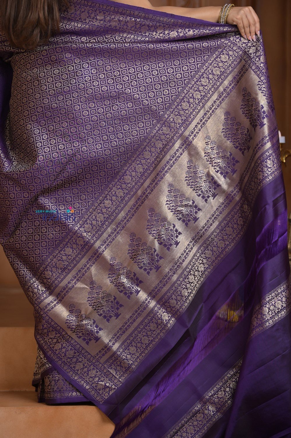 Shubh Lakshmi ~ Handloom Pure Silk Kanjivaram Saree with Brocade in Purple (Silk Mark Certified) - verymuchindian.com