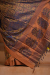 Shubh Lakshmi ~ Handloom Pure Silk Pashmina Saree in Dark Blue with Orange (Silk Mark Certified) - verymuchindian.com